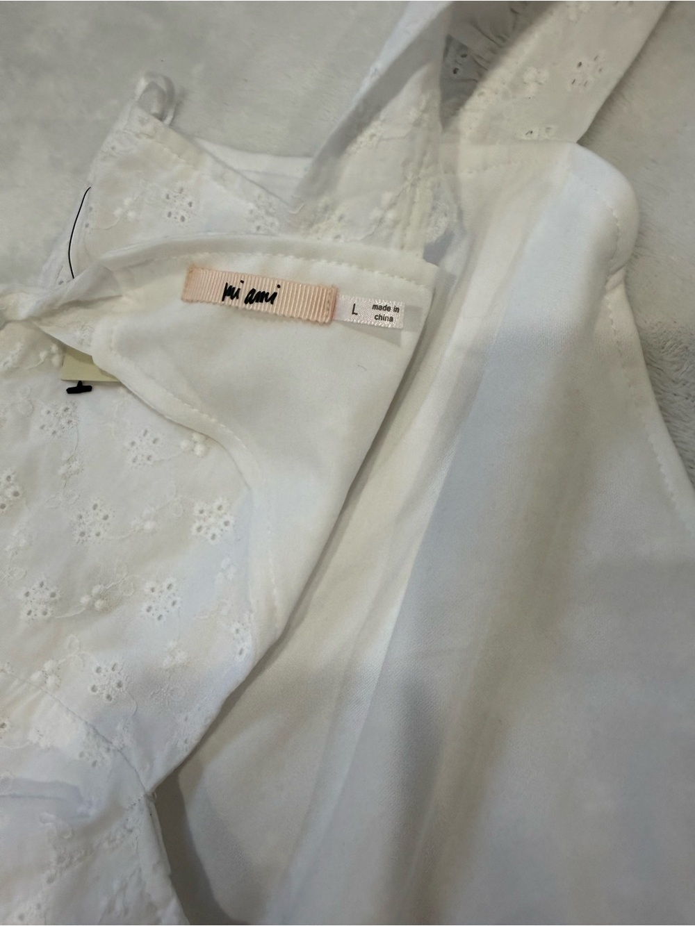 Francesca’s White Eyelet Romper Large Ruffle Strap Tie Back Cottagecore NWT - Picture 7 of 10